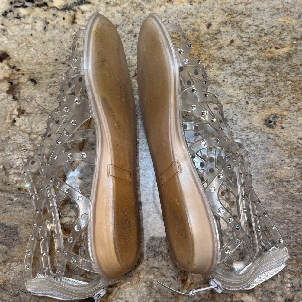 Stuart Weitzman Elegant Jelly Silver Women's Sandals with rhinestones. Worn once - Picture 5 of 8